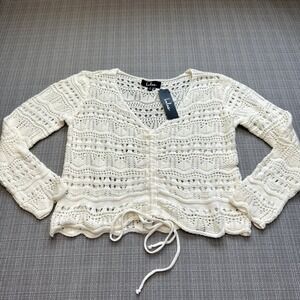 New Lulus Crochet Tie Front Open Knit Top Small Cream Lace Knit Fairycore Boho
